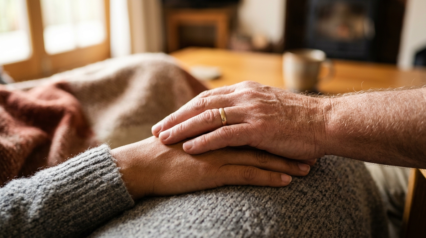 Mains jointes en signe de soutien bienveillant