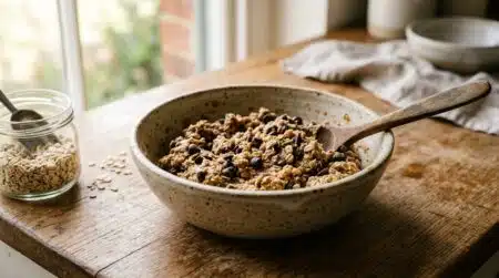 Bol de pâte à cookies avoine et pépites chocolat