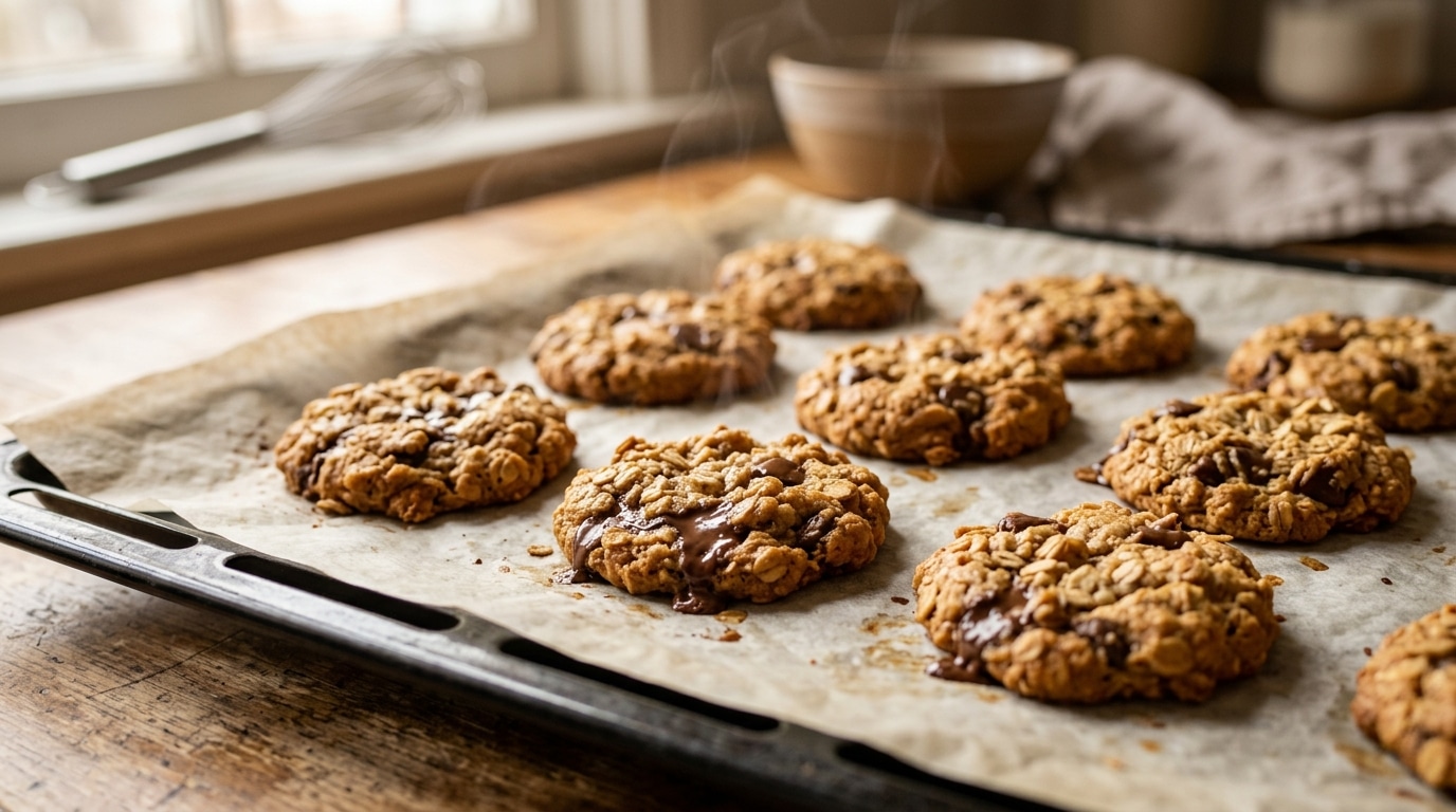Cookies à l'avoine dorés sortant du four
