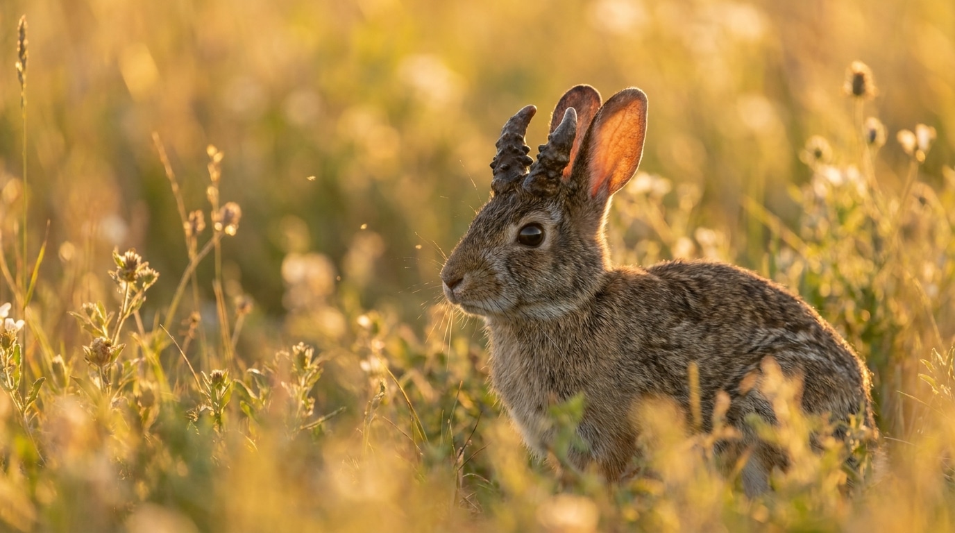 Lapin sauvage avec excroissances verruqueuses sur la tête