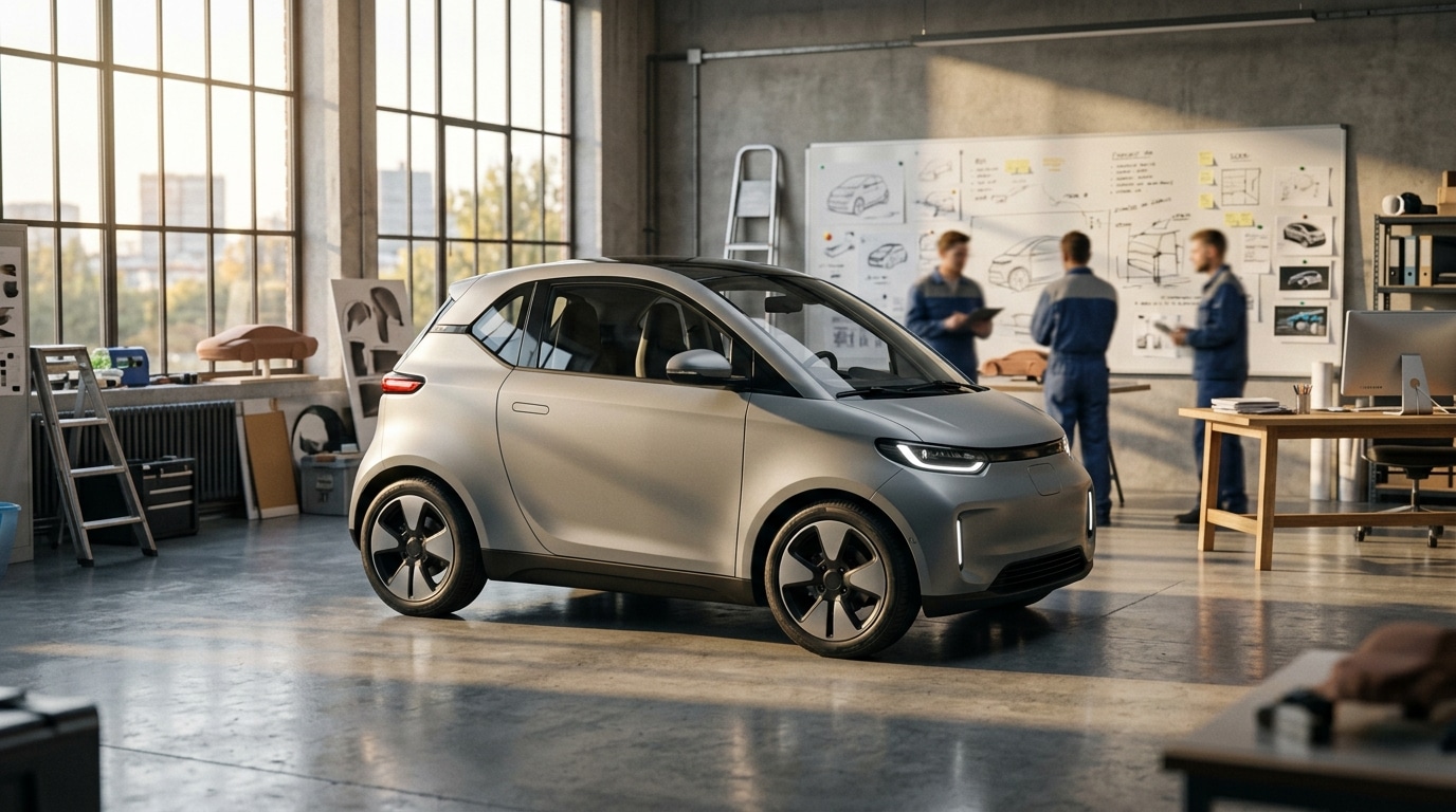 Micro-citadine électrique dans un studio de design automobile