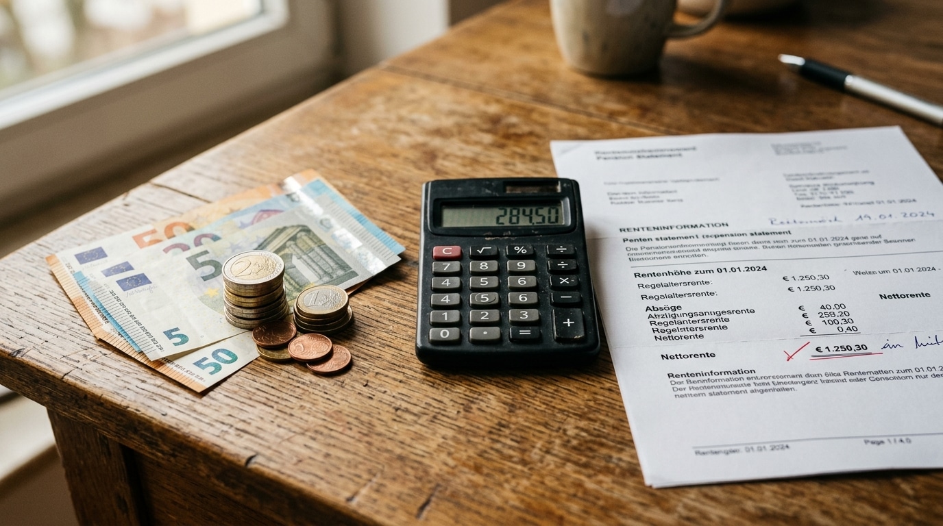 Pièces et billets d'euros près d'un relevé retraite