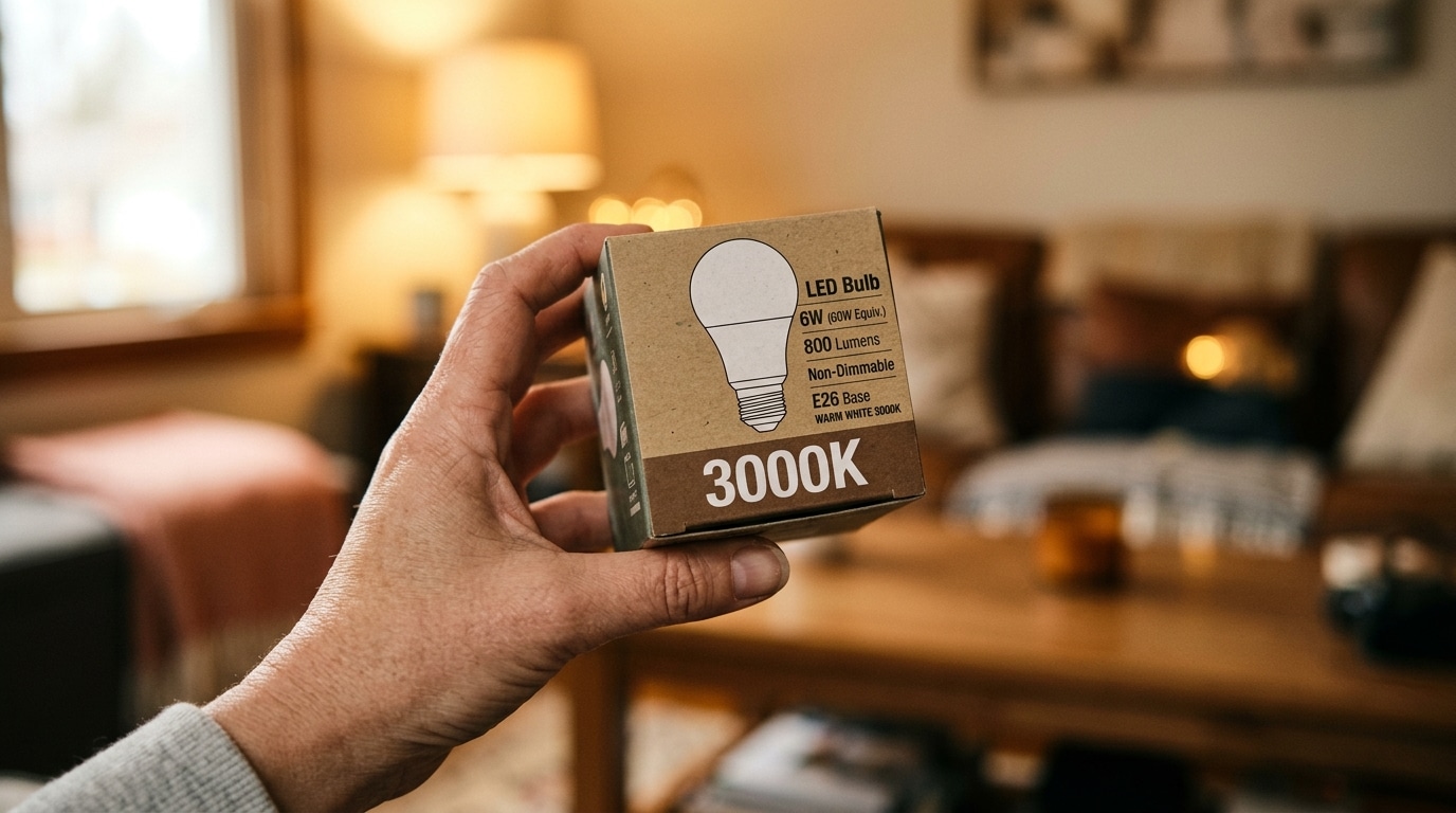 Main tenant un emballage d'ampoule LED