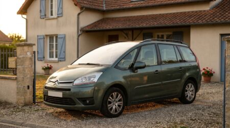 Voiture garée dans l'allée d'une maison française