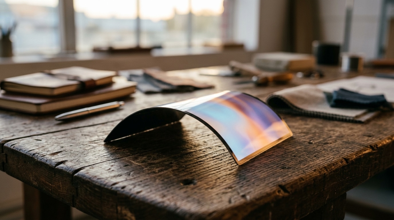 Panneau OLED flexible et translucide sur un établi