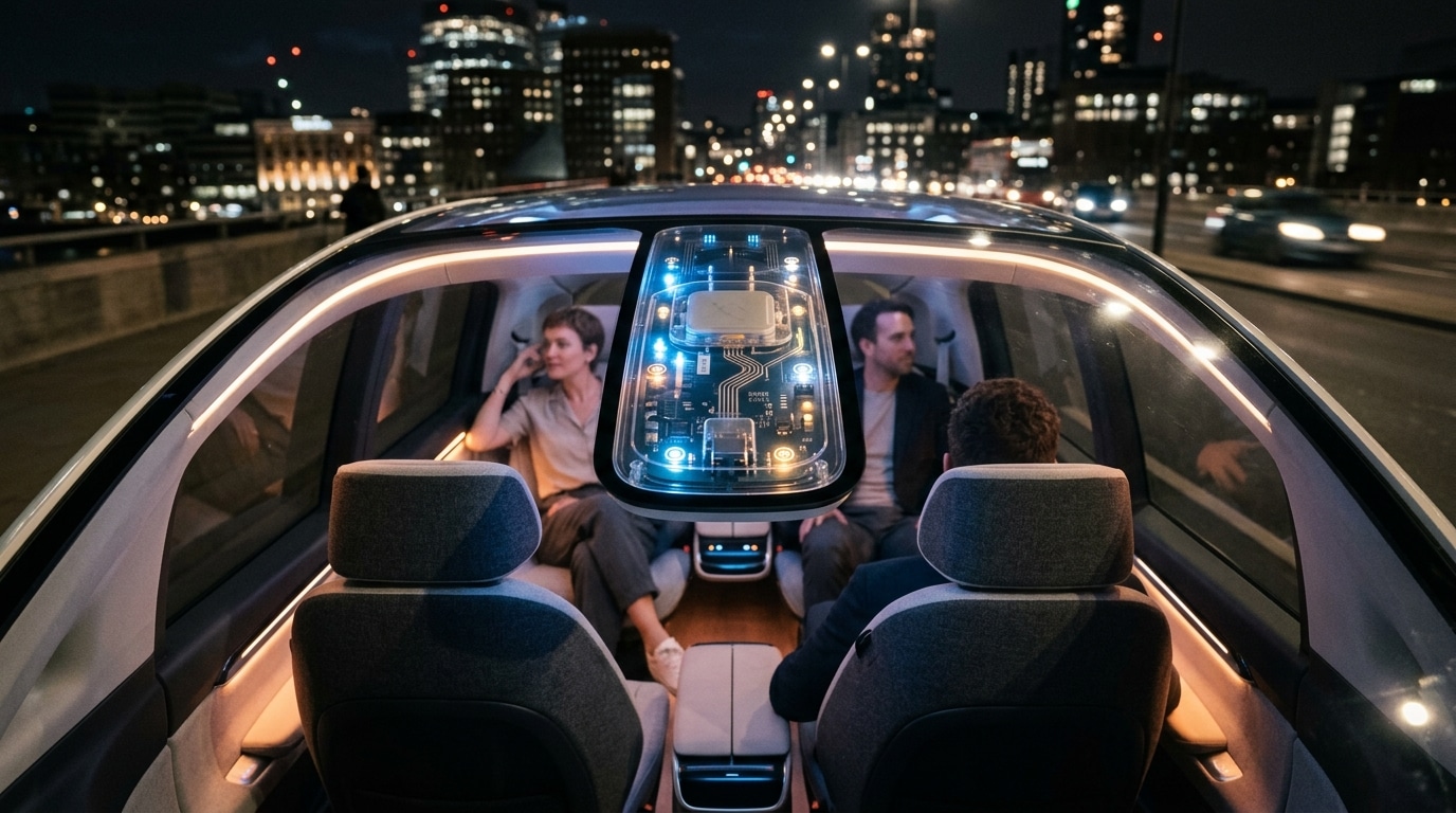 Antenne satellite intégrée dans le toit d'un robotaxi