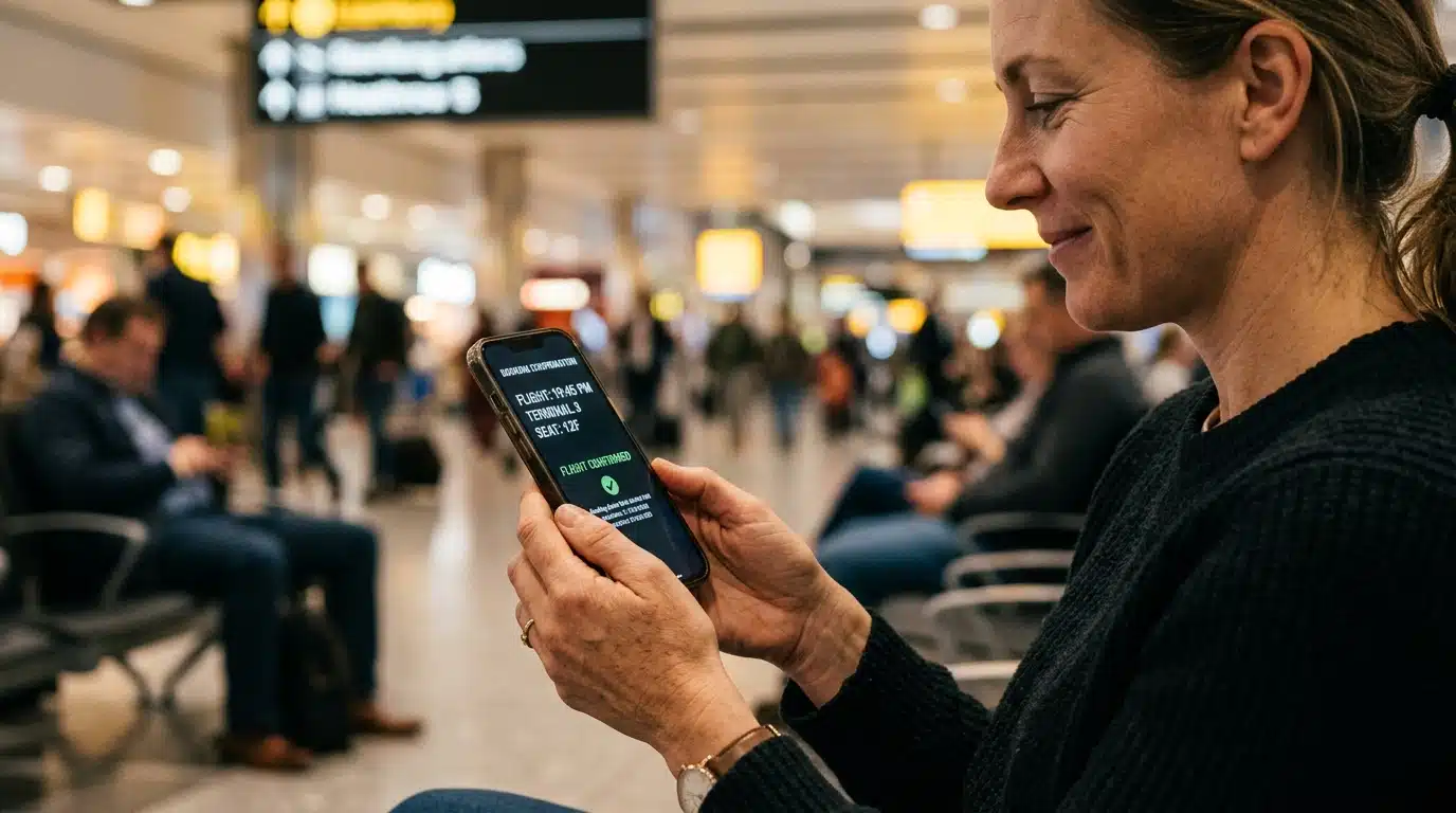 Voyageur consultant réservation de créneau sur smartphone