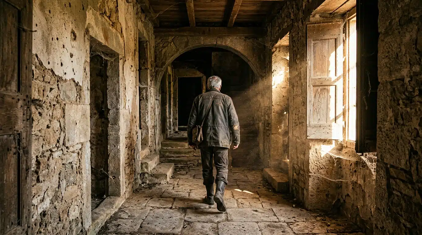 Intérieur délabré d'une bastide provençale à rénover