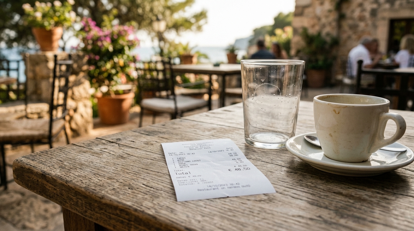 Note de restaurant posée près d'un verre de soda intact