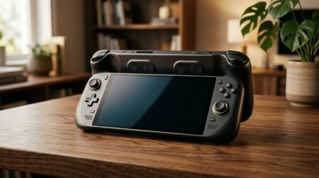 Console portable gaming avec écran OLED sur bureau