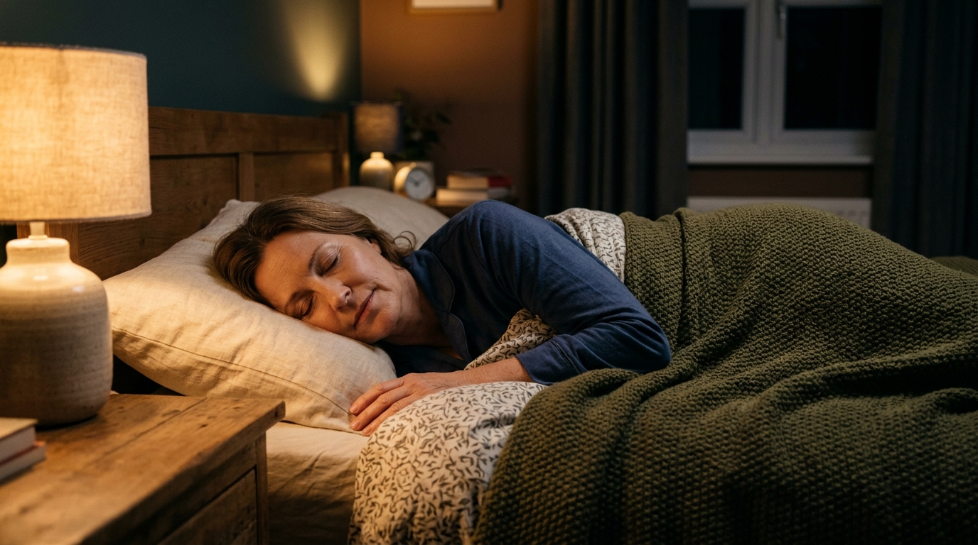 Femme endormie paisiblement dans son lit la nuit