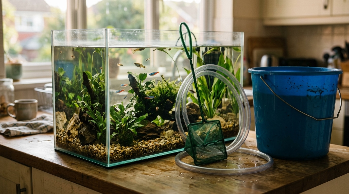 Aquarium et seau d'eau trouble prêt pour le potager