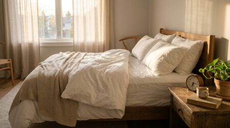 Chambre paisible baignée de lumière du matin