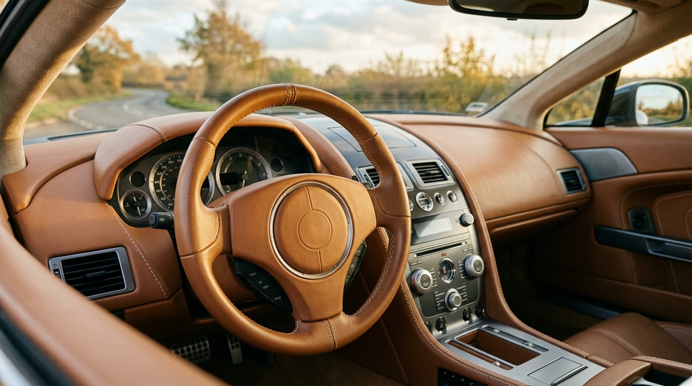 Intérieur cuir fauve d'une Ferrari de collection