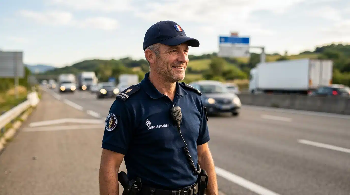 Gendarme souriant devant un véhicule impressionnant