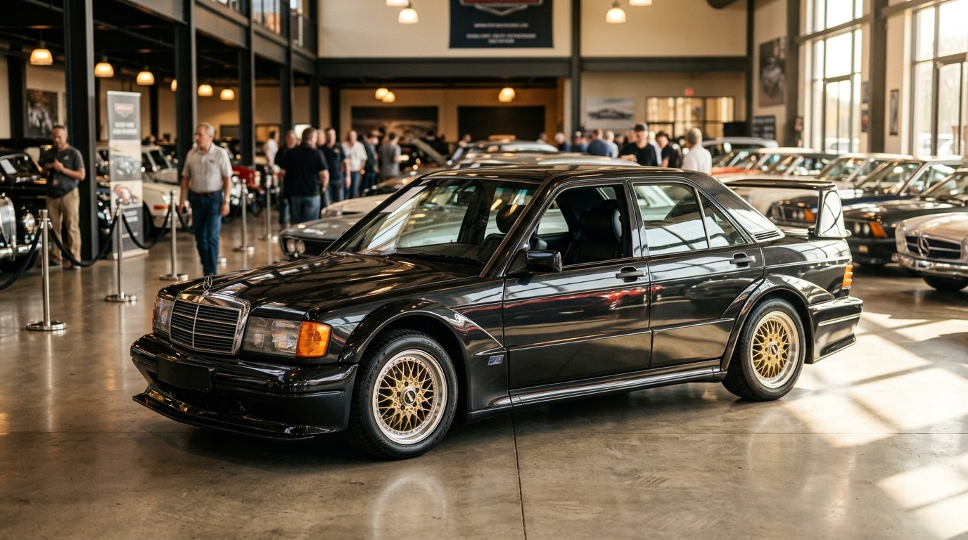 Ford Sierra Cosworth noire exposée en salle des ventes
