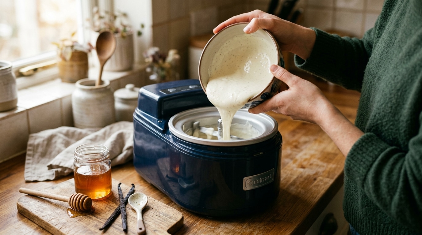 Préparation de glace au yaourt dans une machine