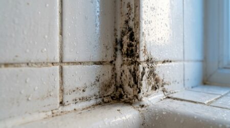Joint de douche en silicone envahi de moisissure noire