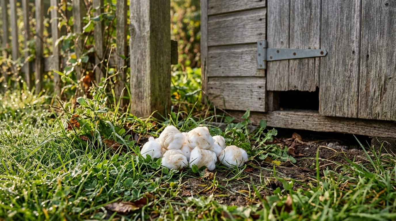 Boules de coton imbibées près d'un cabanon de jardin