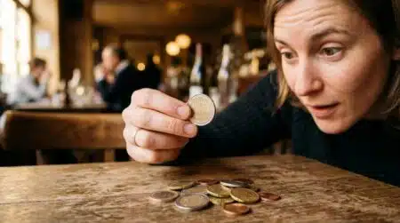 Main tenant une pièce de 2 euros française