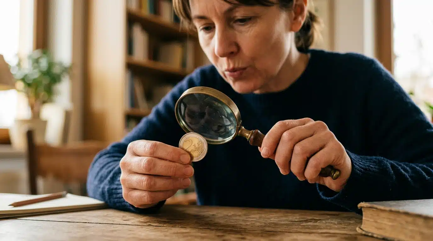 Main tenant une loupe au-dessus d'une pièce