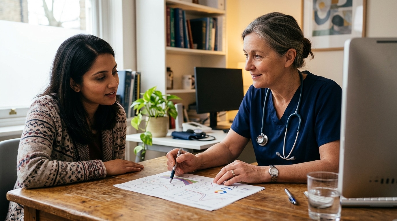 Consultation médicale entre une patiente et son médecin