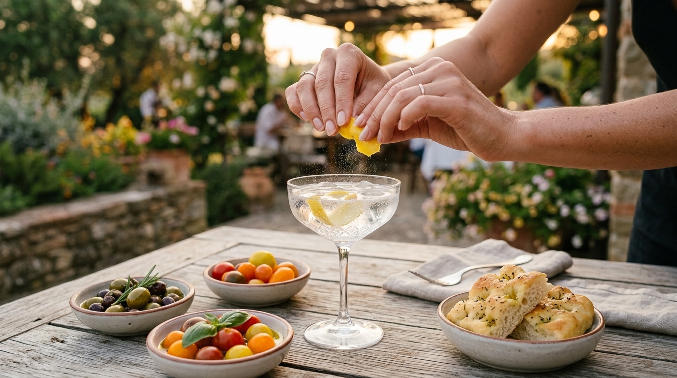 Zeste de citron pressé au-dessus d'un cocktail d'été