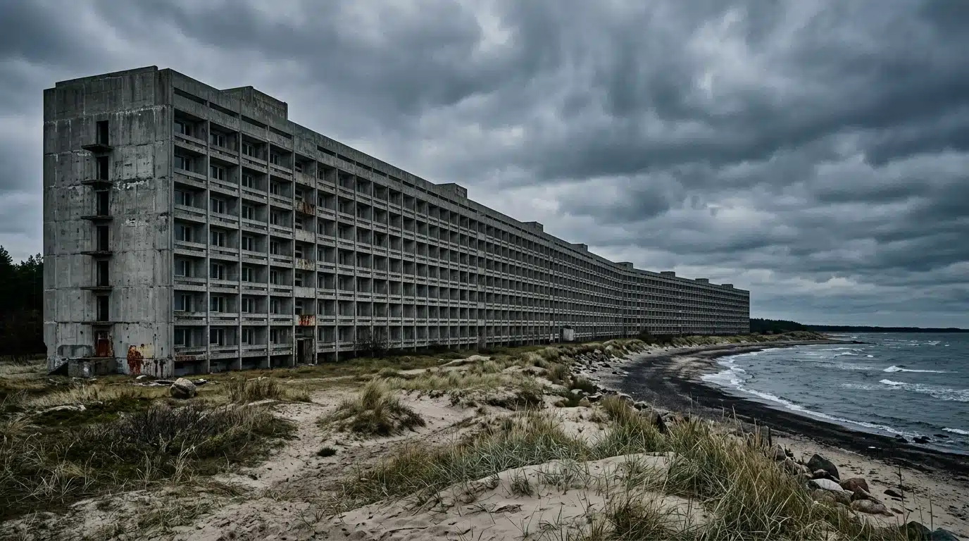 Façade en béton du complexe Prora face à la Baltique