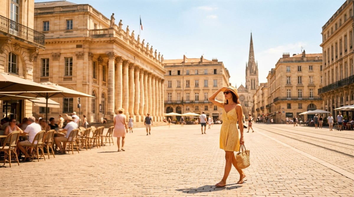 Chaleur intense sur une place à Bordeaux