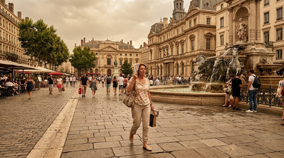 Chaleur lourde sous ciel couvert dans une ville française