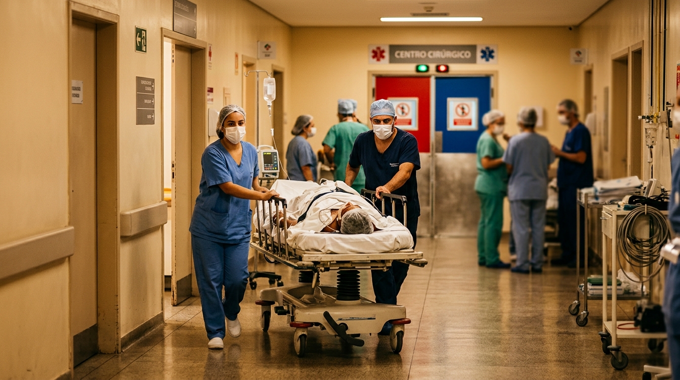 Couloir d'hôpital brésilien avant l'opération de greffe