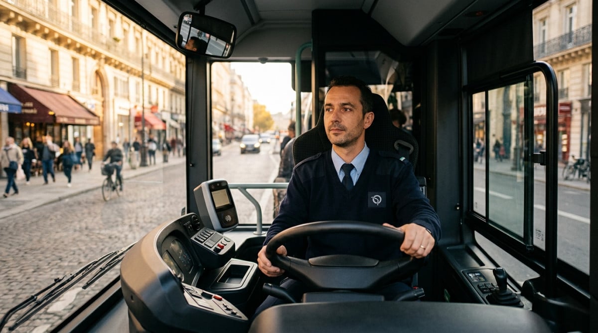 Chauffeur de bus au volant pendant son service
