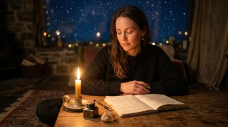 Femme calculant son chemin de vie à la bougie