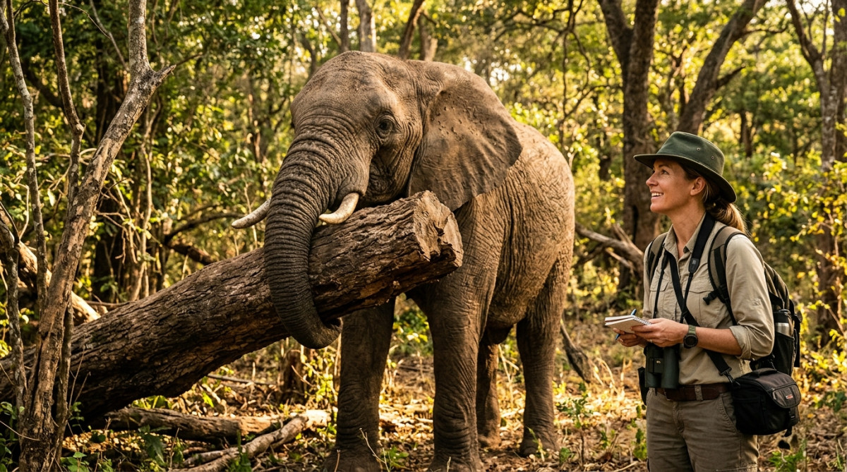 Chercheur observant la force musculaire d'une trompe d'éléphant