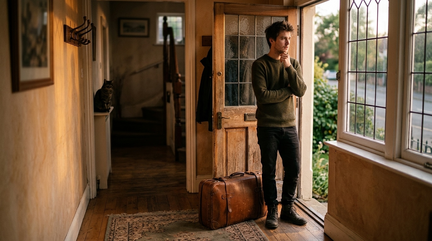 Homme indépendant partant en voyage avec valise
