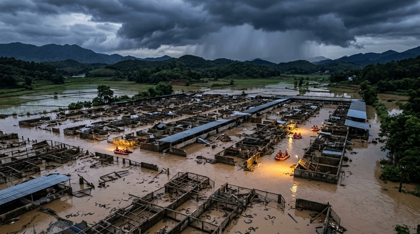Élevage de serpents inondé dans le sud de la Chine