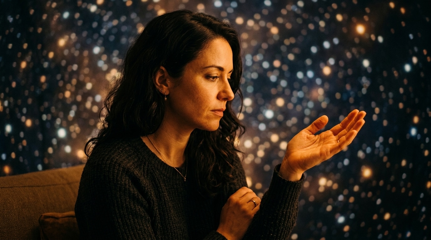 Femme regardant les lignes de sa paume droite