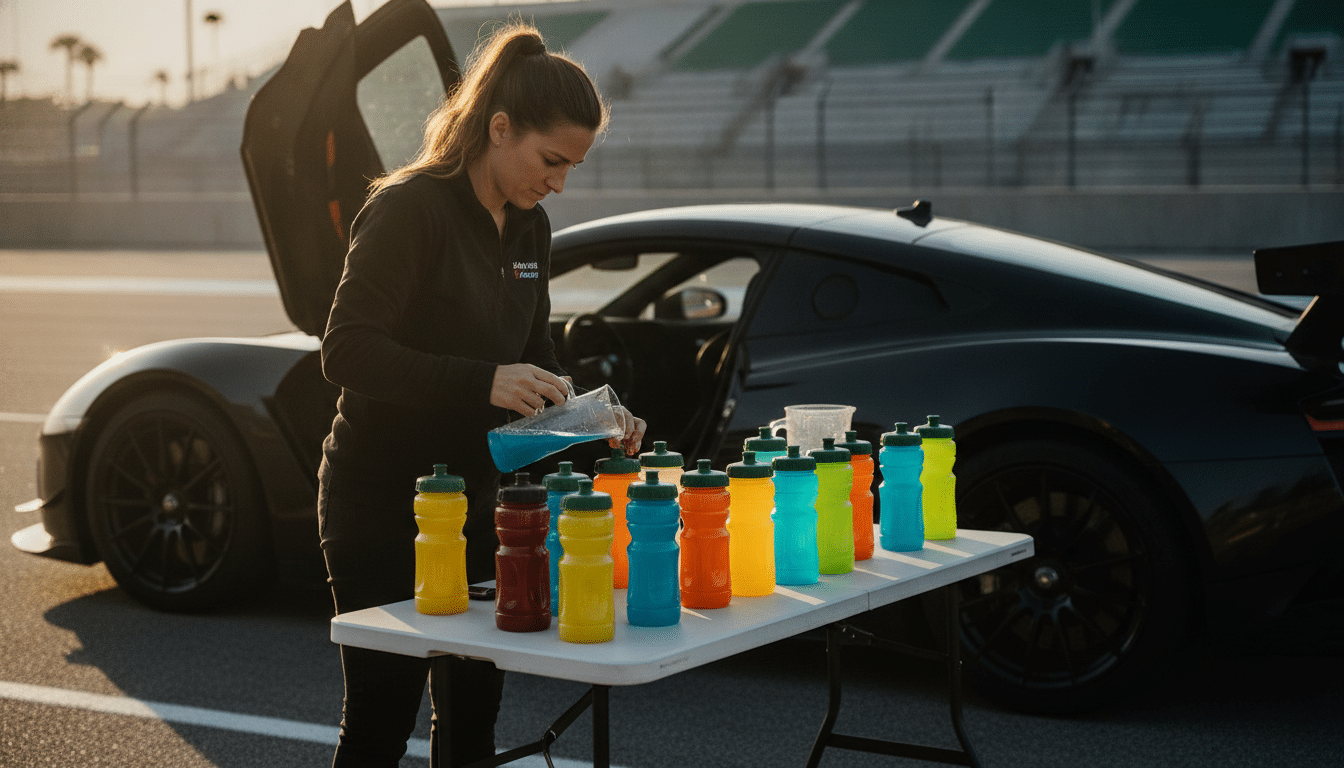 Préparation des bidons de boisson par une équipe