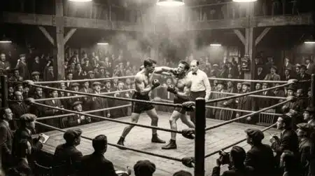 Combat de boxe historique dans une arène américaine 1910