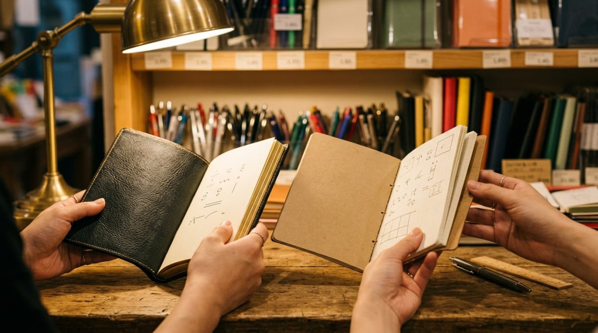 Comparaison de deux carnets de marques différentes sur un bureau