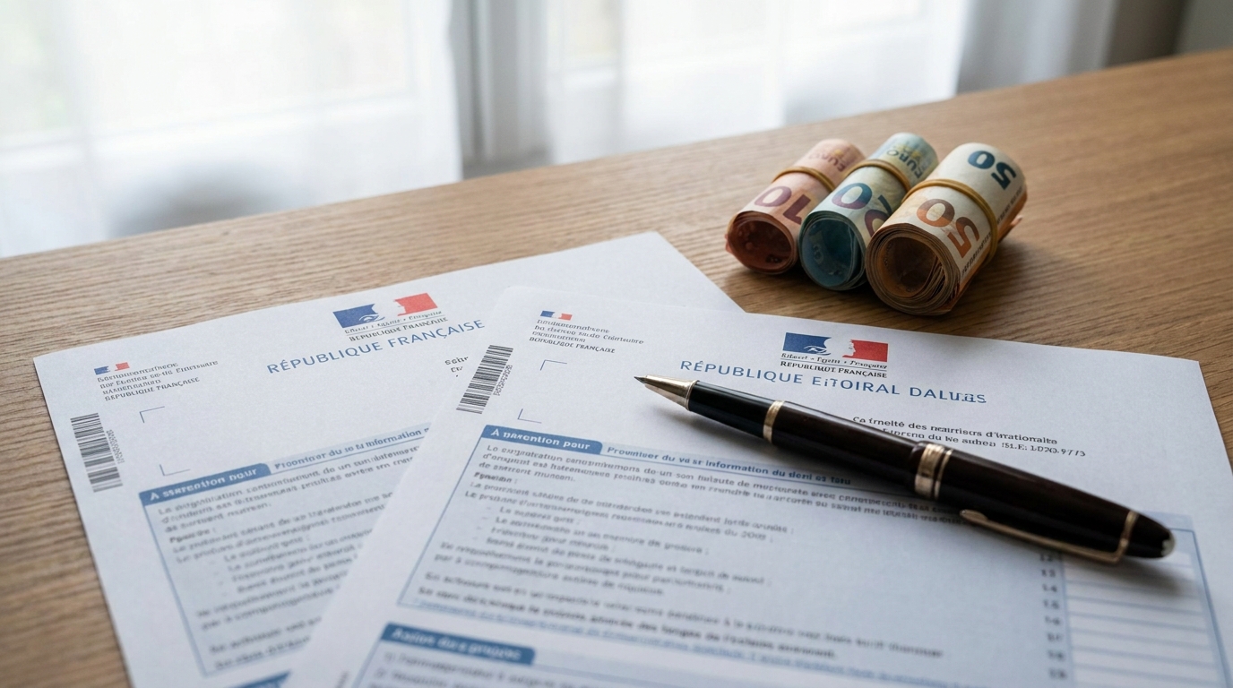 Documents fiscaux officiels et billets en euros sur bureau