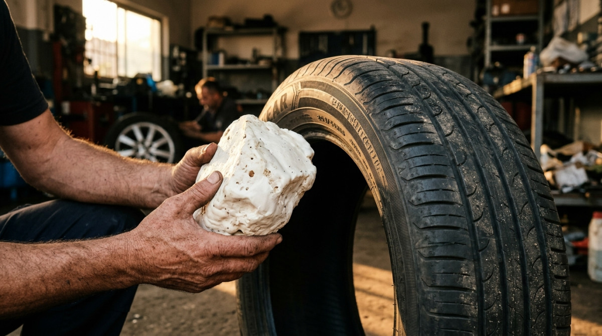 Contraste entre le caoutchouc blanc naturel et un pneu noir