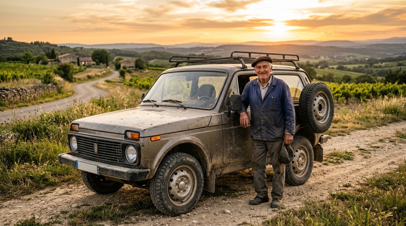Petit 4x4 rustique baroudeur dans la campagne française