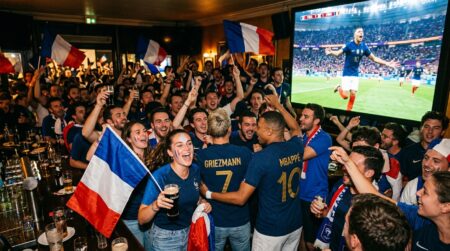 Supporters français en liesse devant un écran de demi-finale