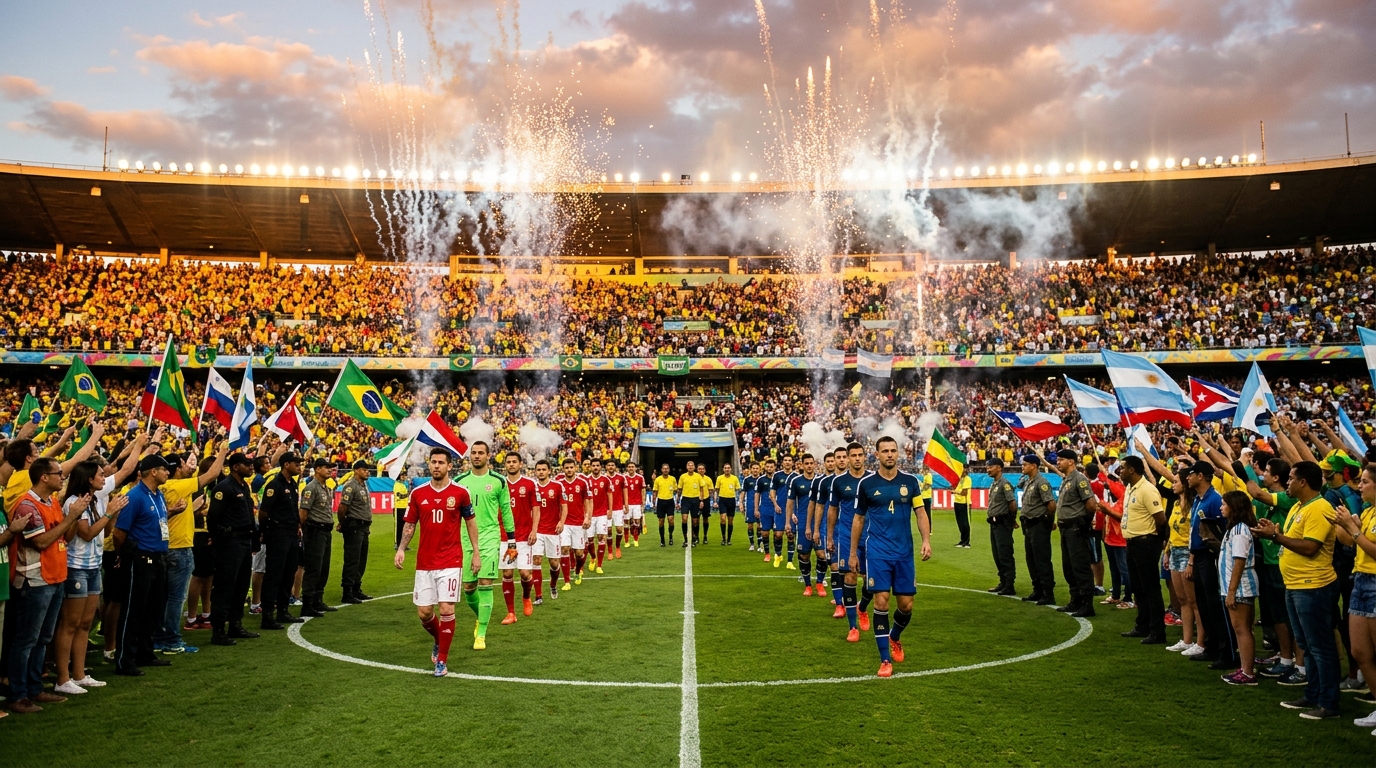 Joueurs entrant sur la pelouse avant une demi-finale du Mondial