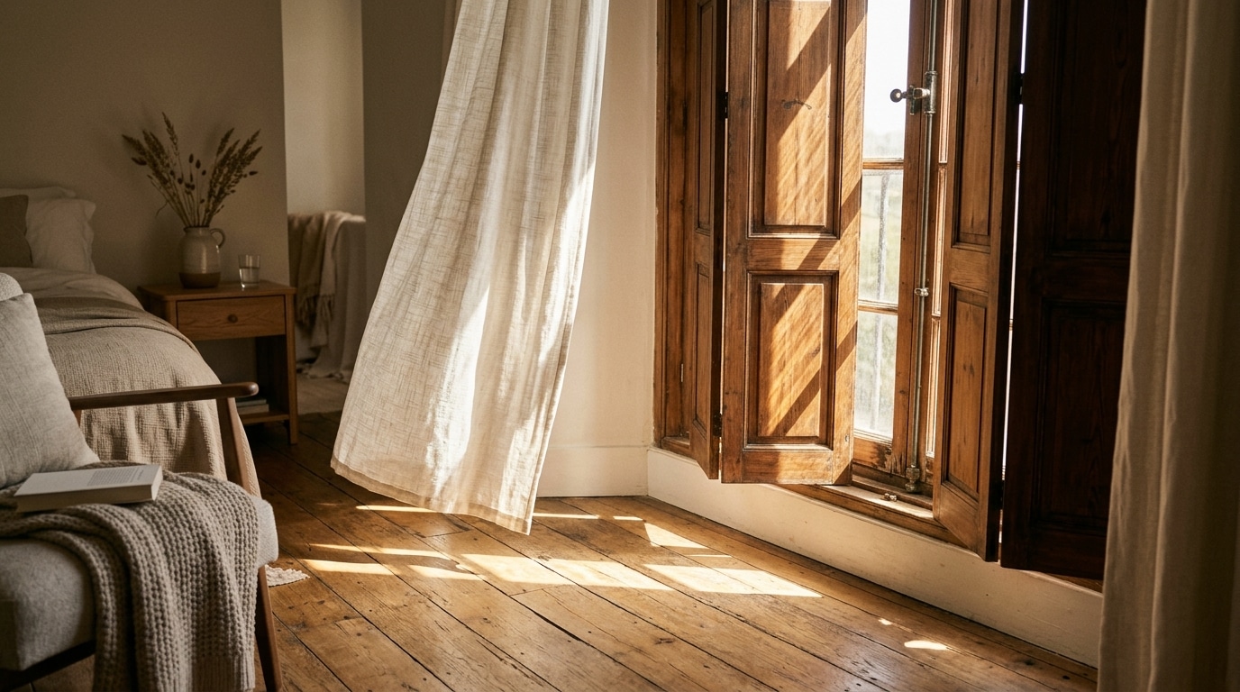 Volets en bois fermés contre le soleil de midi