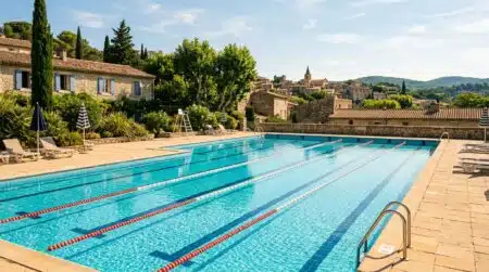Piscine municipale extérieure sous le soleil d'été