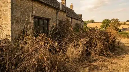 Broussailles sèches en limite de terrain près d'une maison