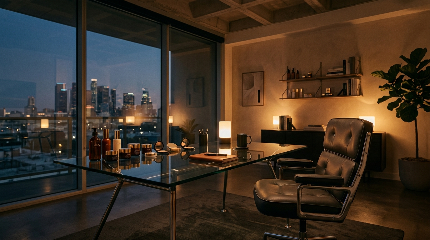 Décor d'un bureau de société cosmétique moderne évoquant l'univers de la série Un si grand soleil