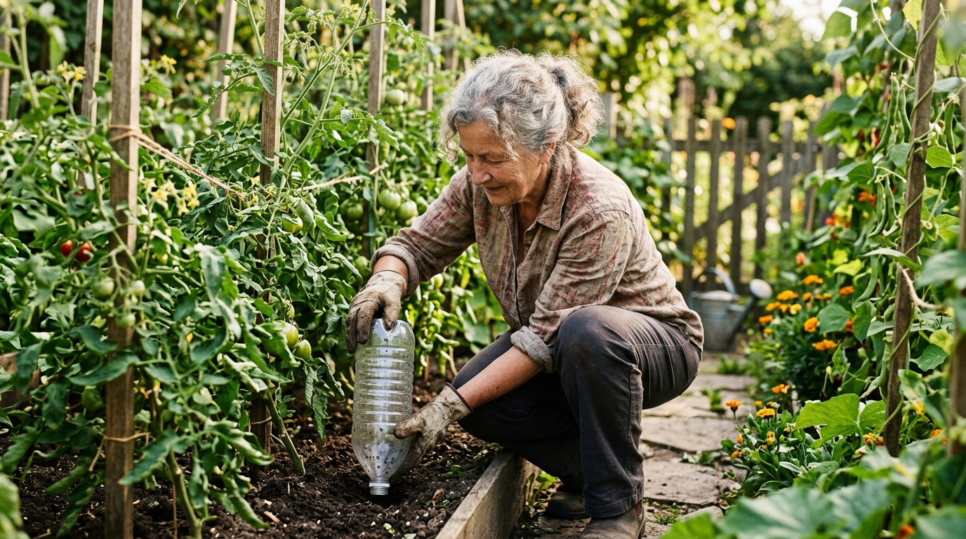 Astuce bouteille recyclée pour arroser les plantes en vacances